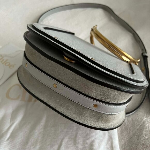 Chloe Airy Grey Leather/Suede Small Nile Bracelet Bag #17E3S1301-HEU - Picture 9 of 12